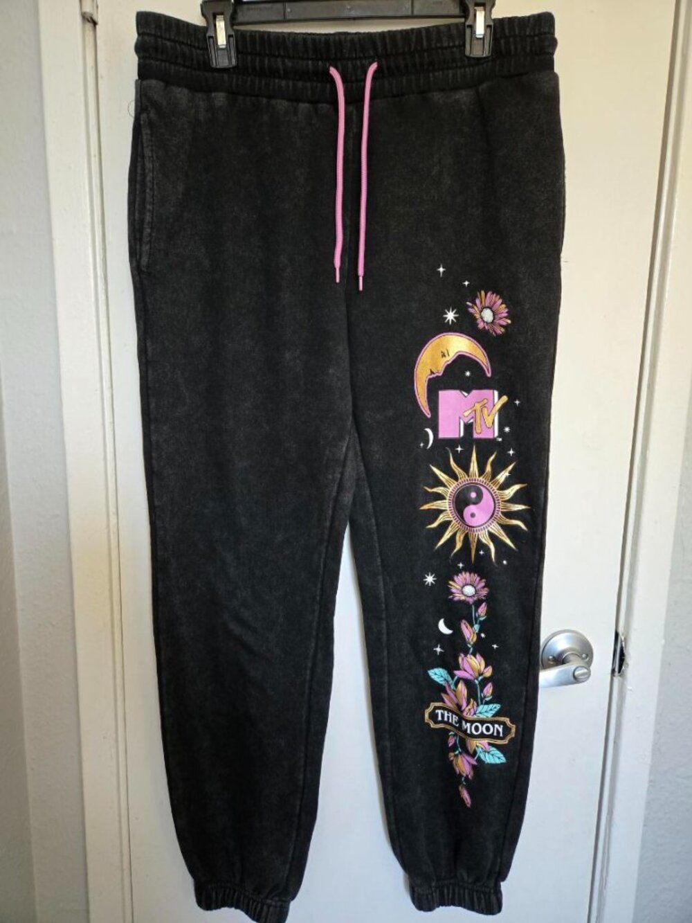 MTV Celestial Vintage Style Graphic Joggers Lounge Pants Moon Sun Floral Large L